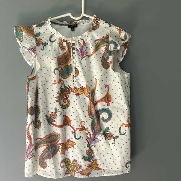 Talbots Tops - Talbots Size Medium Ruffle Shoulder Cotton Floral Paisley Blouse Top